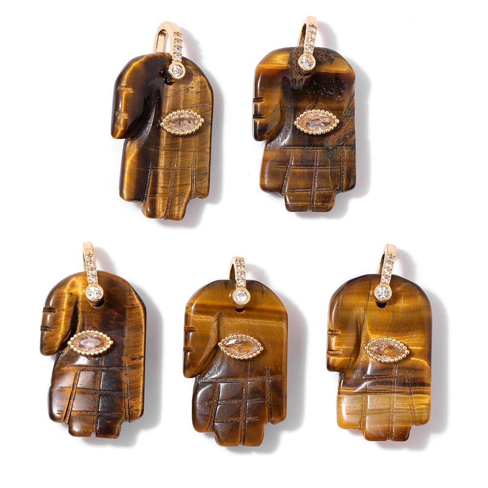 2PCS Natural Yellow Tiger Eye Stone Pendant Heart Star Drop Shape Symbolizing bravery and wealth protection Amulet Healing Charm