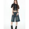 Retro Spicy Woman Cropped Denim Shorts Women'S Summer Low Waisted Loose Design Straight Five-Point Pants