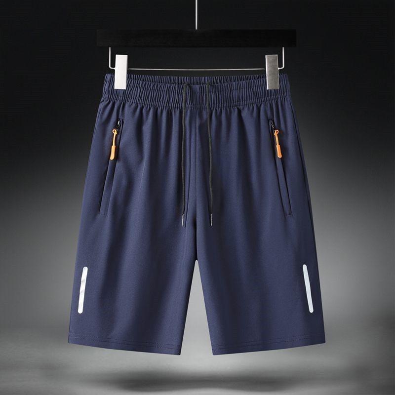 Herren Sport Shorts Einfarbig Gerade Elastische Taille Lässig Täglichen Tragen Große Größe Reißverschluss Taschen Retro Dünn Knielang Sommer Shorts Männer Kleidung