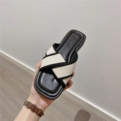 Pantoletten Schwarz Offene Zehen Niedriger Absatz Sommer 2025 Schuhe Gummi Schlafzimmer Damen Hausschuhe und Damen Sandalen Großhandel Bequeme Schuhe Ausverkauf F
