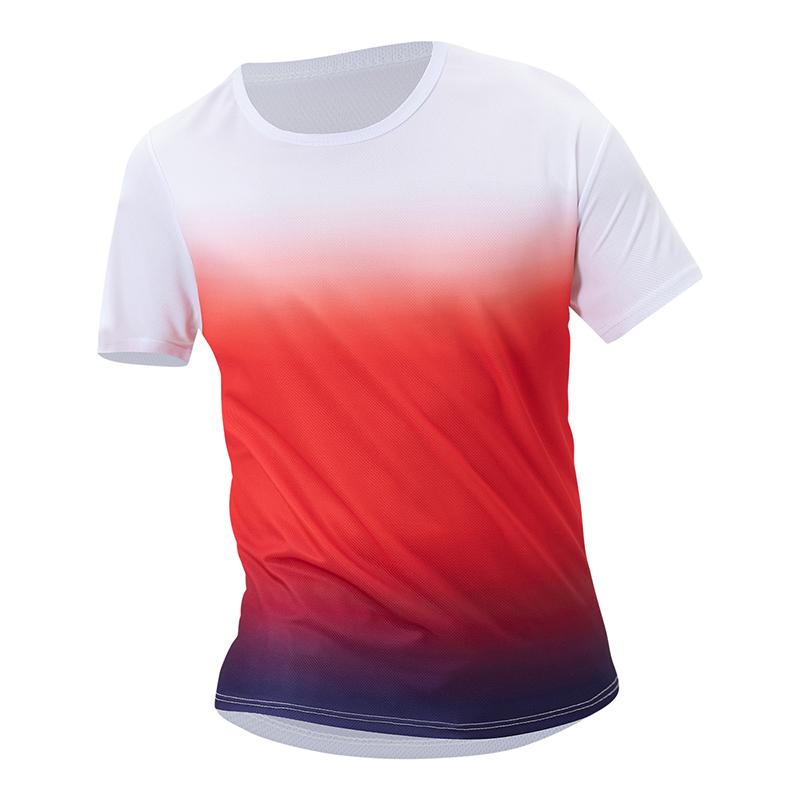 Herren Multi-Color Farbverlauf Atmungsaktiv Kurzarm Bequem Rundhals Sport Laufen T-Shirt Modisches Jugend Top