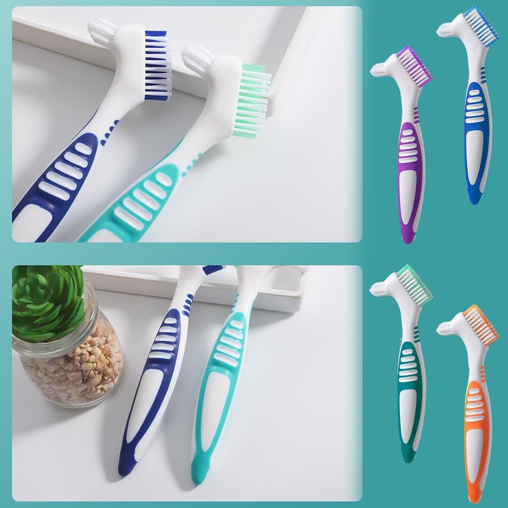 Denture Brush Denture Toothbrushes False Teeth Cleaning Brush Double Sided Toothbrush for Denture Cleaning Care