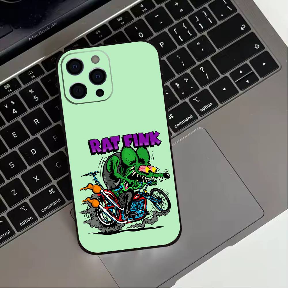 R-Rat F-Fink Art Design Phone Case For iPhone 17,16,15,14,13,12,11 Plus,Pro Max,XS,Soft Silicone Black Cover