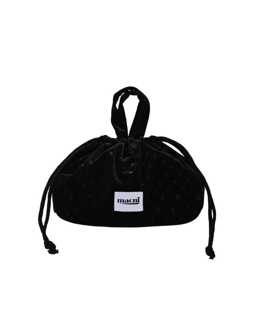 Macni Dot Velvet String Puffy Bag Velvet Black