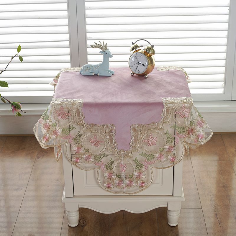 

Tablecloth Fabric Lace Bedroom Bedside Table Cover Corner Table Tablecloth Refrigerator Washing Machine Air Conditioning Dust Cover Universal Cover Princess Powder 120*120cm square tablecloth