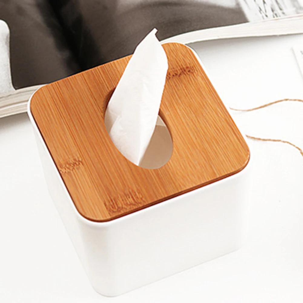 Home Kitchen Round/Square Wooden Tissue Box Case Napkin Holder Home Organizer Office Table Accessories Napkin Tray