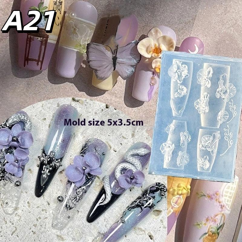 1Pc Chain Ice Flower Butterfly 3D Acrylic Mold Nail Art Decorations Diy Design Silicone Nails Mold