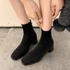 Yangjing Velvet~ Grape Mom Same Korean Classic Temperament Square Head Back Zipper Ankle Boots Thick Heel Skinny Short Boots Women's Autumn