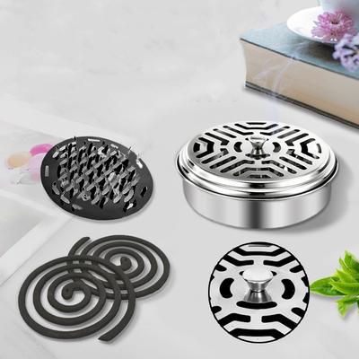 1pc Stainless Steel Mosquito Coil Holder Waterproof Round Mosquito Incense Box Outdoor Household Iron Art Aromatherapy Ash Tray