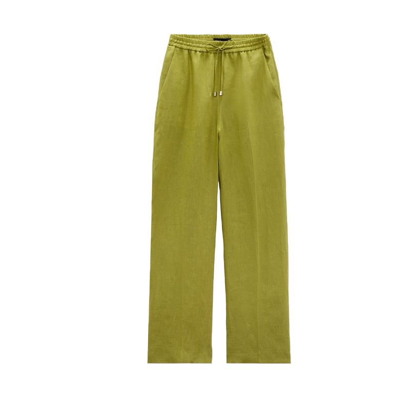 Spring New Arrival Mop Pants Linen Blended Stretch High Waist Wide Leg Pants 9929140 3067352