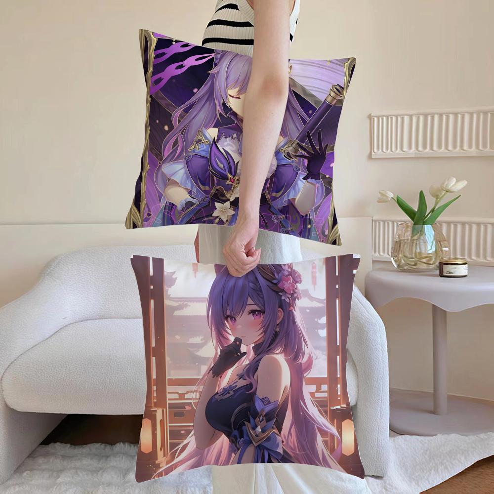 Game Genshin Keqing Cushion Cover Pillowcase Short Plush Invisible Zipper Room Sofa Cushion Cover