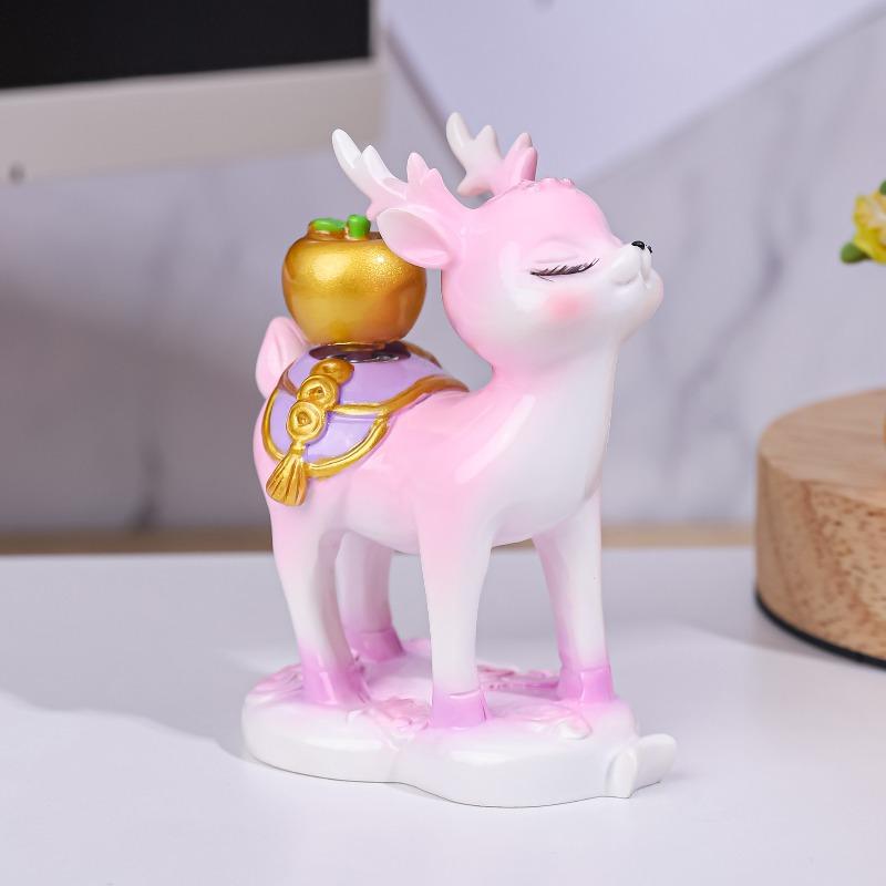 Deer and Wanxi's "All the Way Blooming" Deer Figurine, Exquisite Resin Figurine, Desktop Decoration, Workstation Car Figurine
