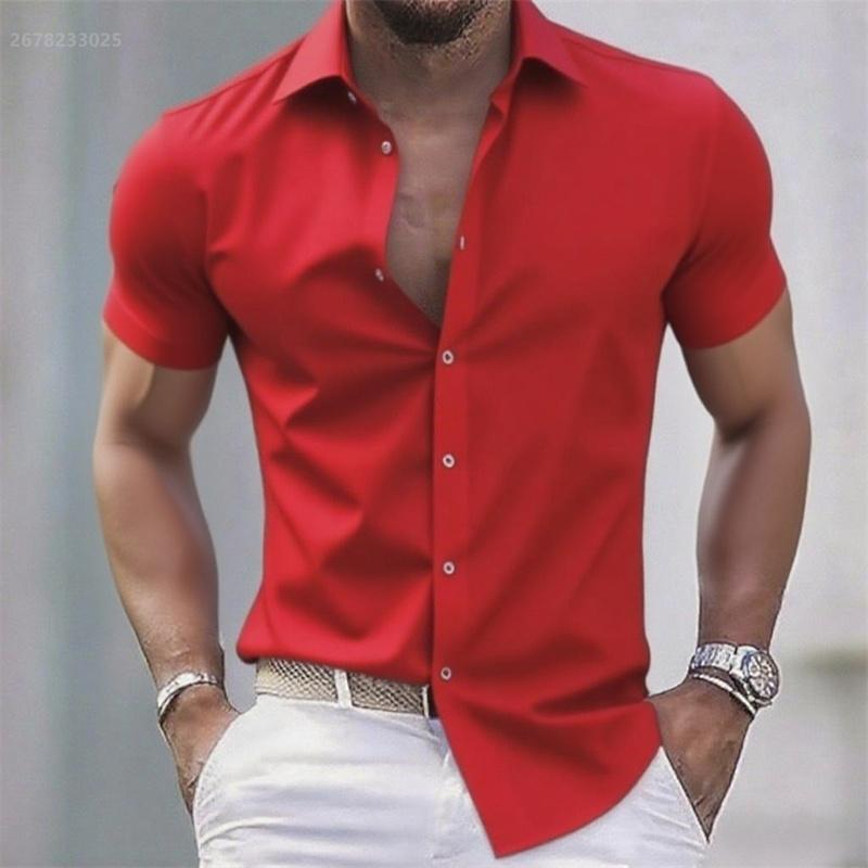 Solid Color Men s Casual Shirt, Fashionable Casual Short Sleeve Stretch Fabric, Business Formal Shirt, Comfortable Fabric S