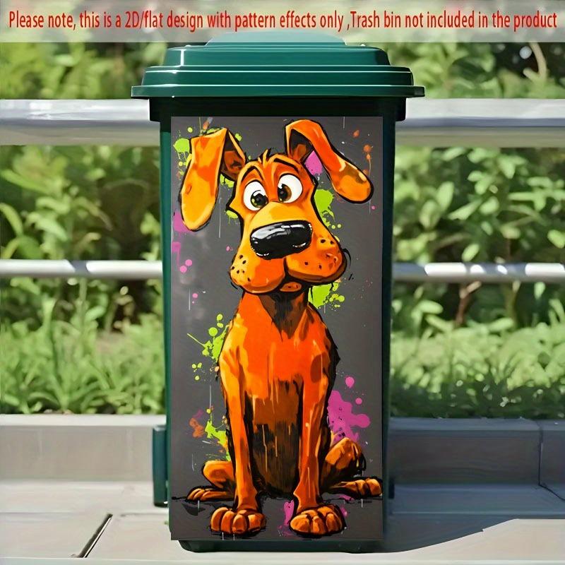 1pc 2D Flat Cartoon Dog Garbage Bin Sticker Self-Adhesive Colorful Animal Themed Design Kitchen Home Decor Trash Can for Outside