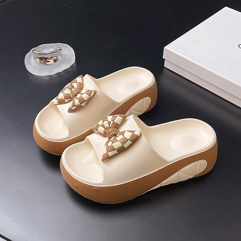 2025 Spring and Summer New Slippers Women Wear Thick-bottomed Muffin Bottom Bow Beach Slippers Cross-border Wholesale