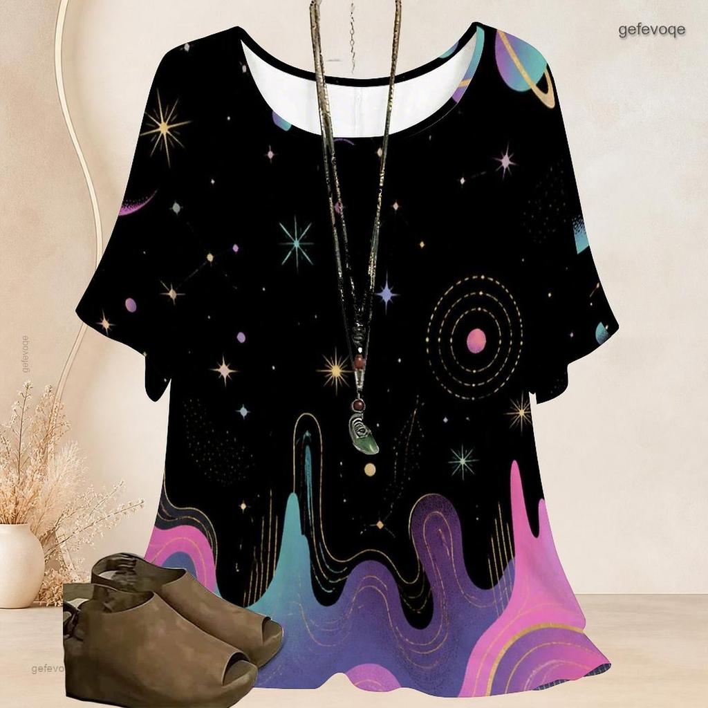 Women Plus Size Round Neck Batwing Short Sleeve Top Vintage Usa Flag Star Stripe Print Loose Casual Tunic Blouse