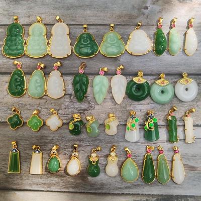 Gold-Plated Jade Pixiu & Guanyin Buddha Pendant Necklace