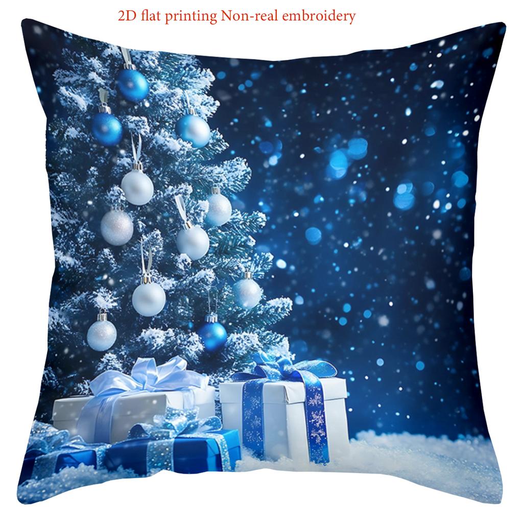 Blue Snowman Tree Gift Pillow Covers for Christmas Decor Polyester pillowcase, sofa decorative cushion cov Headboard Pillow