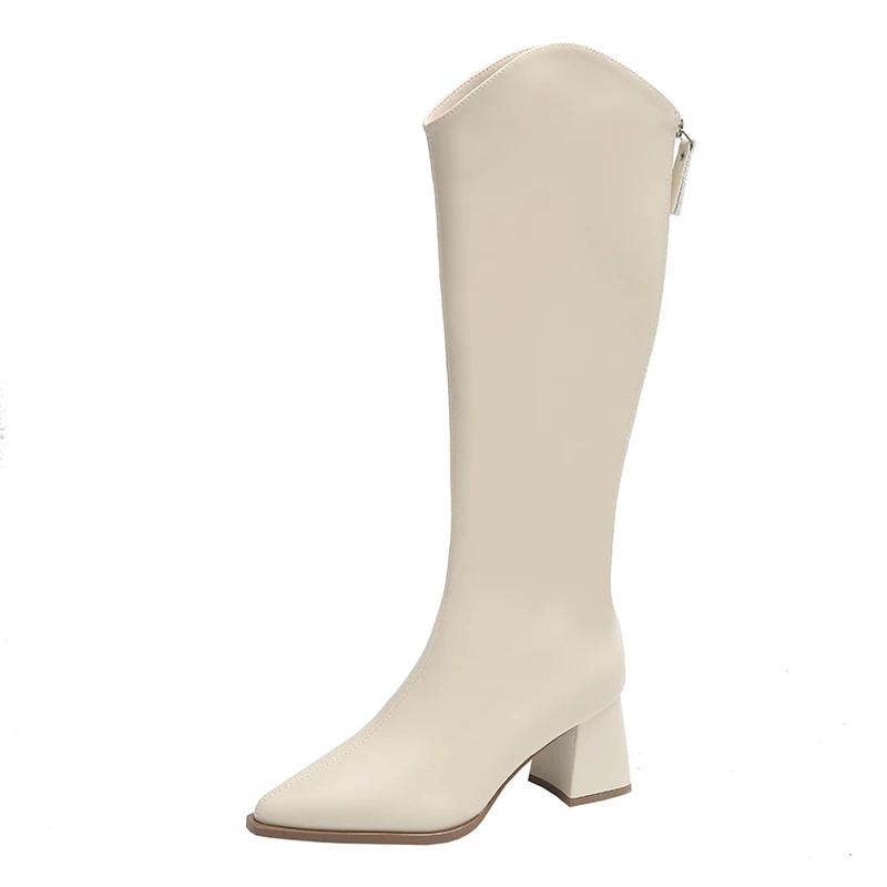 Fashion 2025 New Autumn Winter Keep Warm Fur Women Knee High Boots Fashion Pointed Toe Shoes Thick Heel Ladies Knight Long Booties