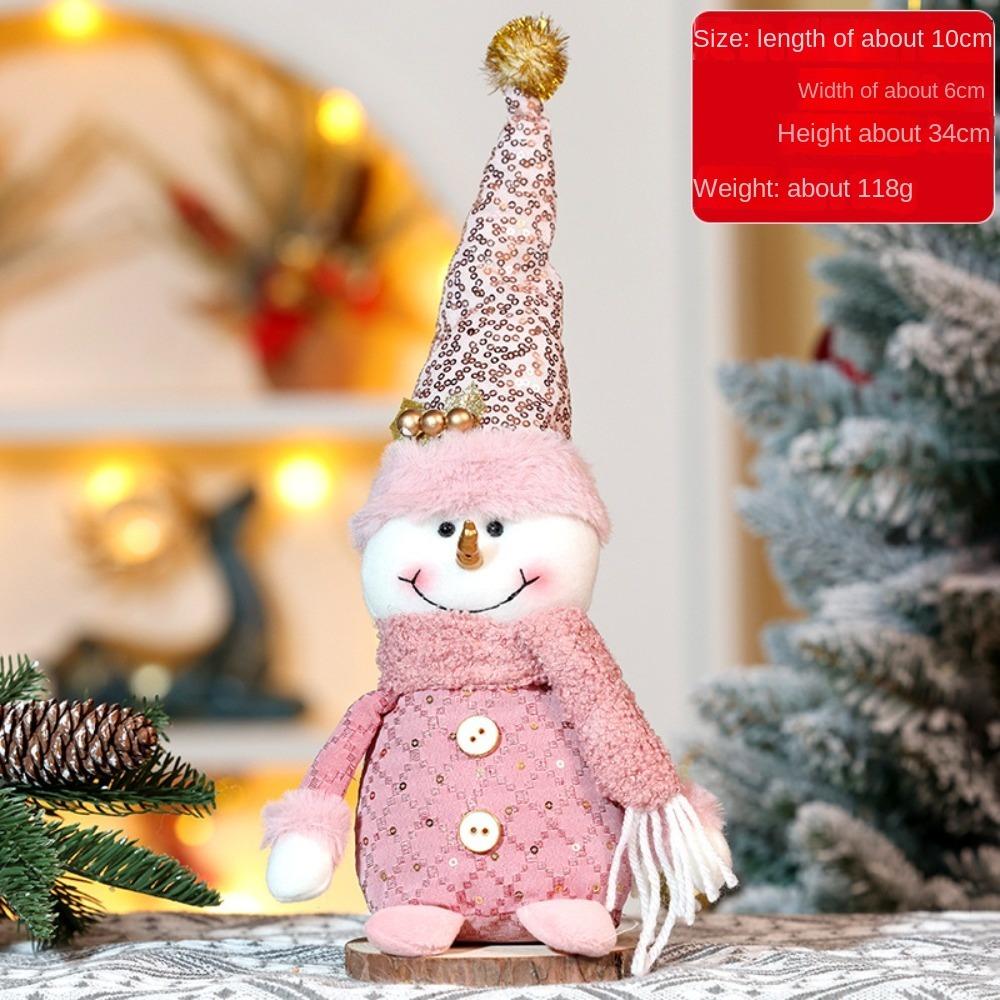 Pink Santa Claus Telescopic Doll Window Scene Christmas Decoration Xmas Ornament Knitted Elk Doll