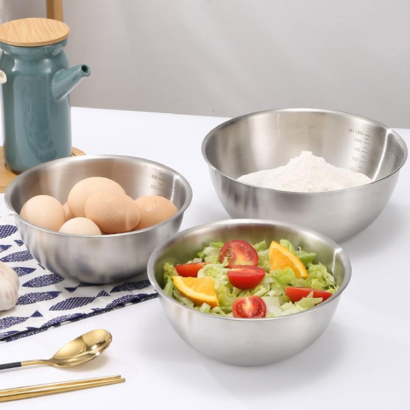 3Pcs Stainless Steel Salad Bowls Set Oven Safe Durable Kitchen Mixing Bowls With Measurement Marks For Baking And Mixing