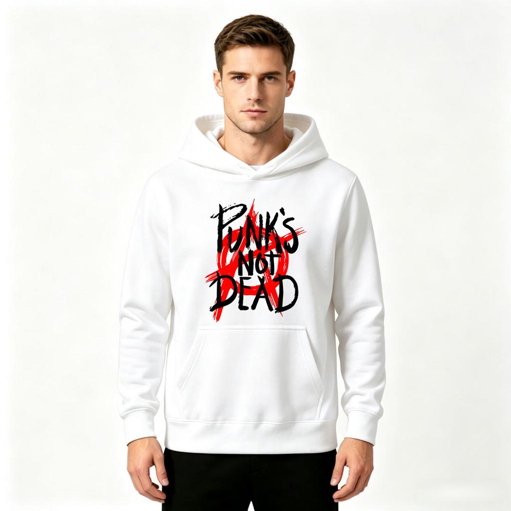 Męska bluza z kapturem z nadrukiem Punk's Not Dead, z długim rękawem, casualowa, uliczna