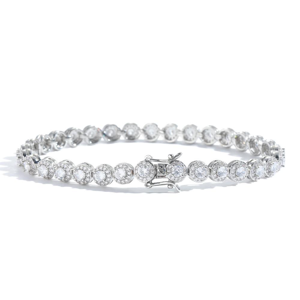 Hip Hop Real Gold Plated Jewelry 6mm Wide Geometric Round Zircon Tennis Bracelet Iced Out Bling CZ Bracelet for Women