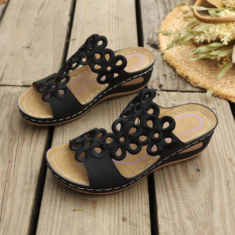

Size 36-43 Wedges Heel Gladiator Sandals Hollow-out Floral Summer Fashion Slippers Peep Toe Sandalias Mujer Women s Shoes Casual 43