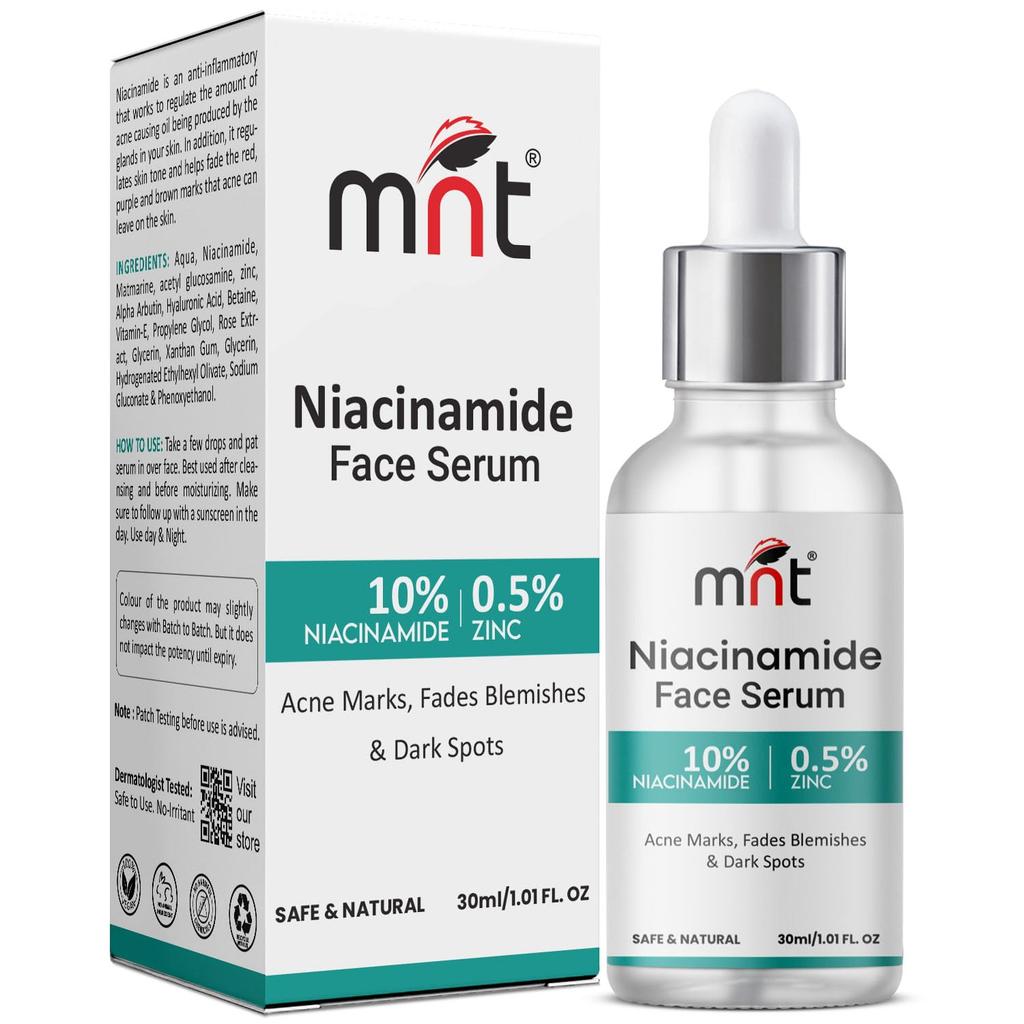 MNT 10% Niacinamide Face Serum with 0.5% Zinc for Acne Marks I Fades Blemishes & Dark Spots I Day & Night Serum for Dry & Sensitive Skin I For Wome