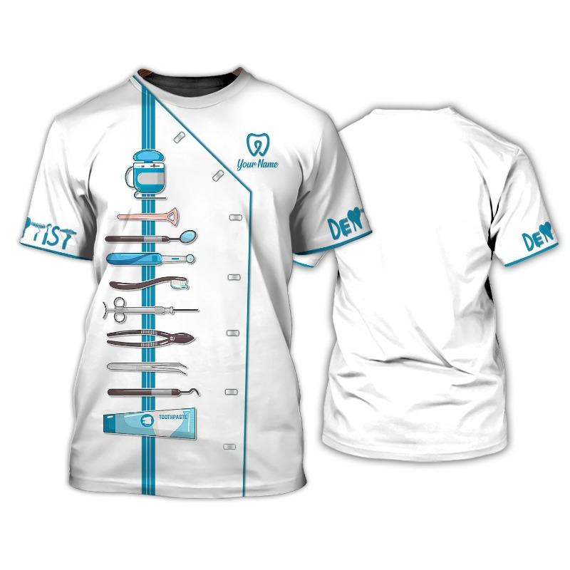

Custom Men and Women Summer New Dentist Graphic Printing T-Shirt Dental Clinic Work Uniform Tops XXS