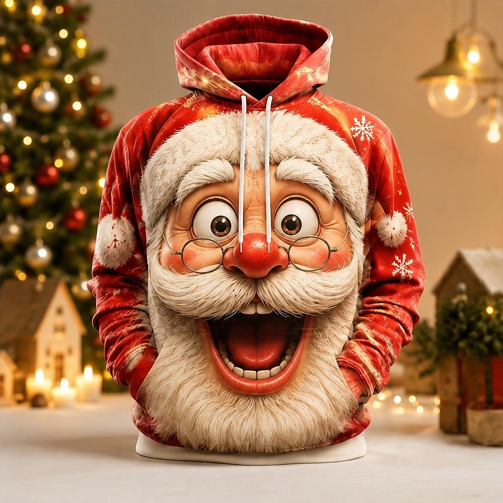 Unisex 3D-bedruckter Hoodie Überraschter Weihnachtsmann Weihnachtsmuster Pullover Langarm Lässig Feiertags-Sweatshirt Herren Winter Oberteile
