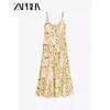 Zaprha 2025 New Arrival Elegant Graceful Linen Blended Printing Slip Dress Waist-Tight Slim Looking 3292175