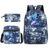 Backpack, Shoulder Bag + Pencil Case, Black Student Schoolbag Three-Piece Set.