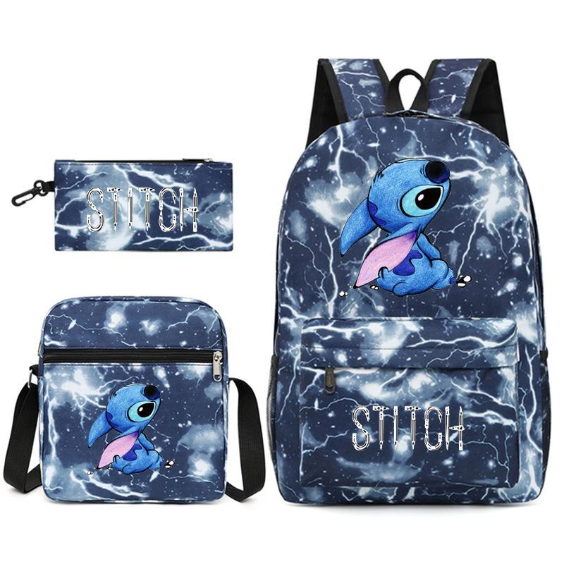 Backpack, Shoulder Bag + Pencil Case, Black Student Schoolbag Three-Piece Set.
