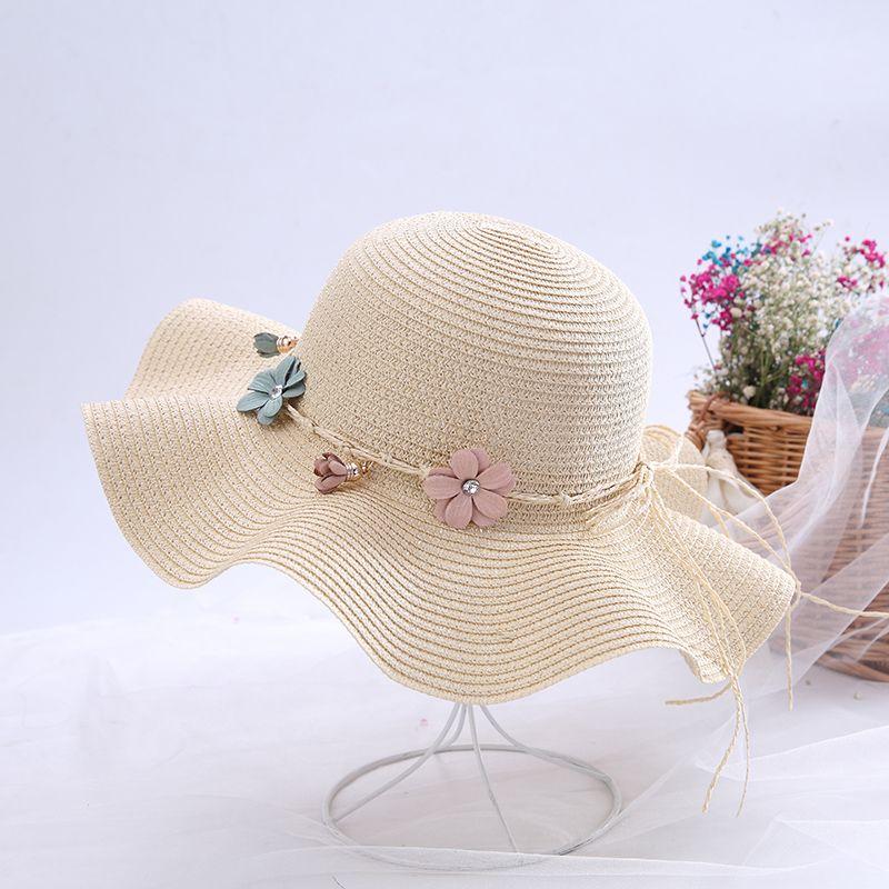 Chapeau Femme Été Édition Coréenne Tendance Protection Solaire Chapeau de Plage Chapeau Pare-Soleil de Voyage Polyvalent Résistant aux UV Chapeau en Herbe