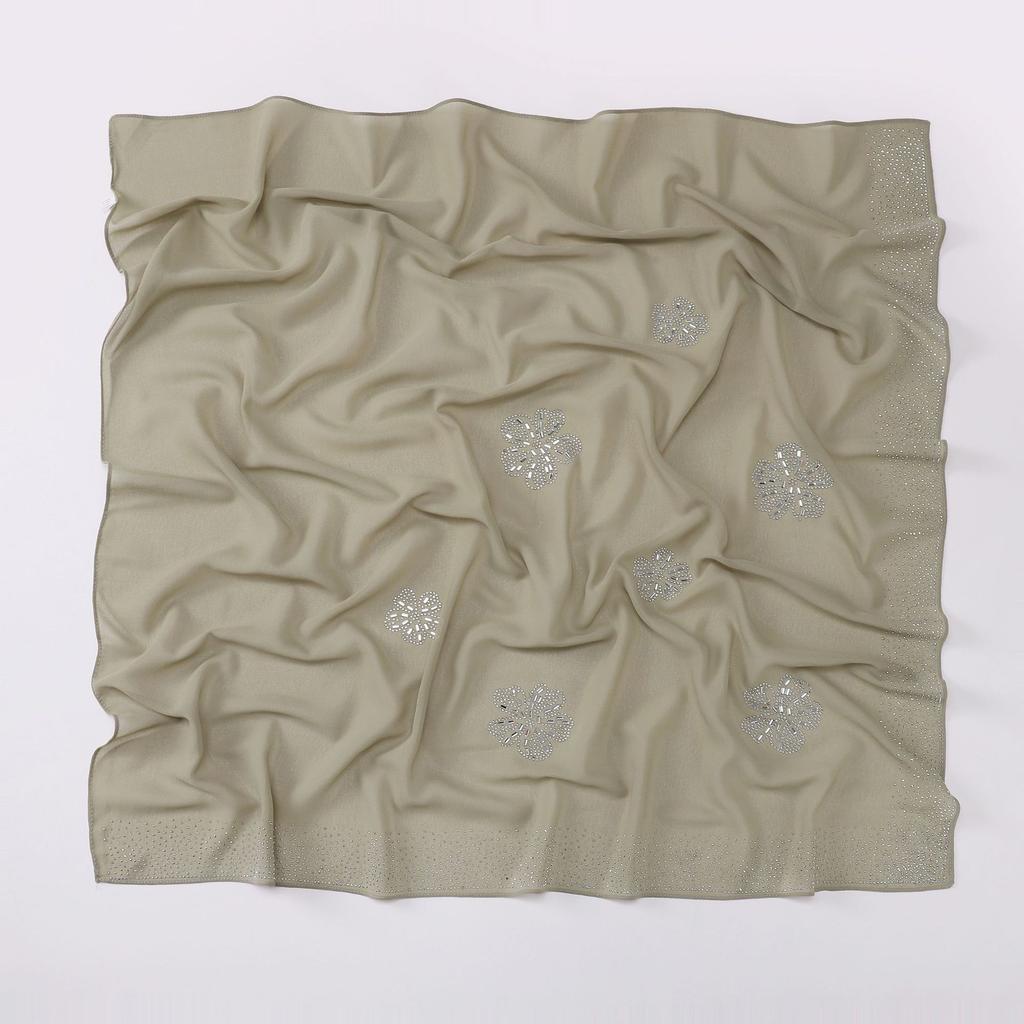Women S Floral Rhinestone Chiffon Square Scarf For All Seasons