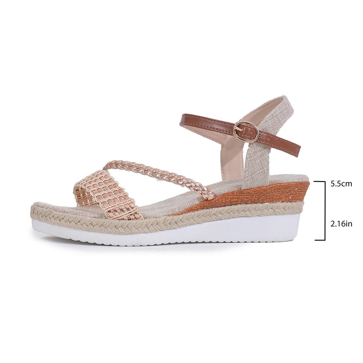 

2024 summer new one-word sandals thick-soled wedge heel buckle large size sandals fashion 42