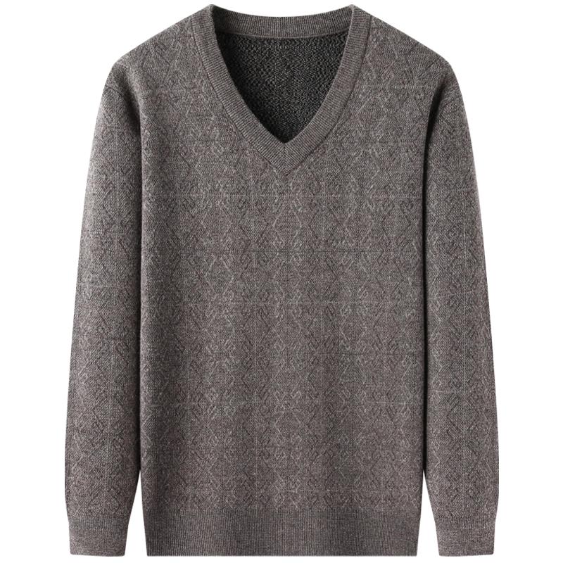 

ROMON Men s 100% Pure Wool V-Neck Thickened Pullover Sweater 3XL
