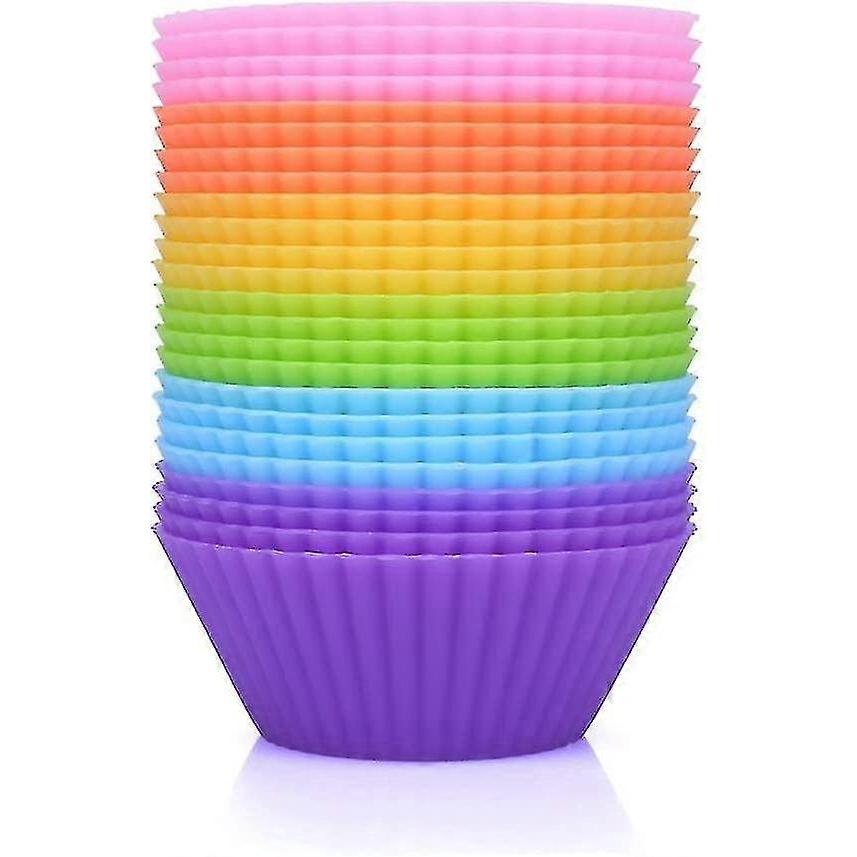 Mini Muffin Pan - Reusable Silicone Cupcake Molds 2in 24 Pack - Small Baking Cups Truffle Cake Pan Set Nonstick In 6 Colors