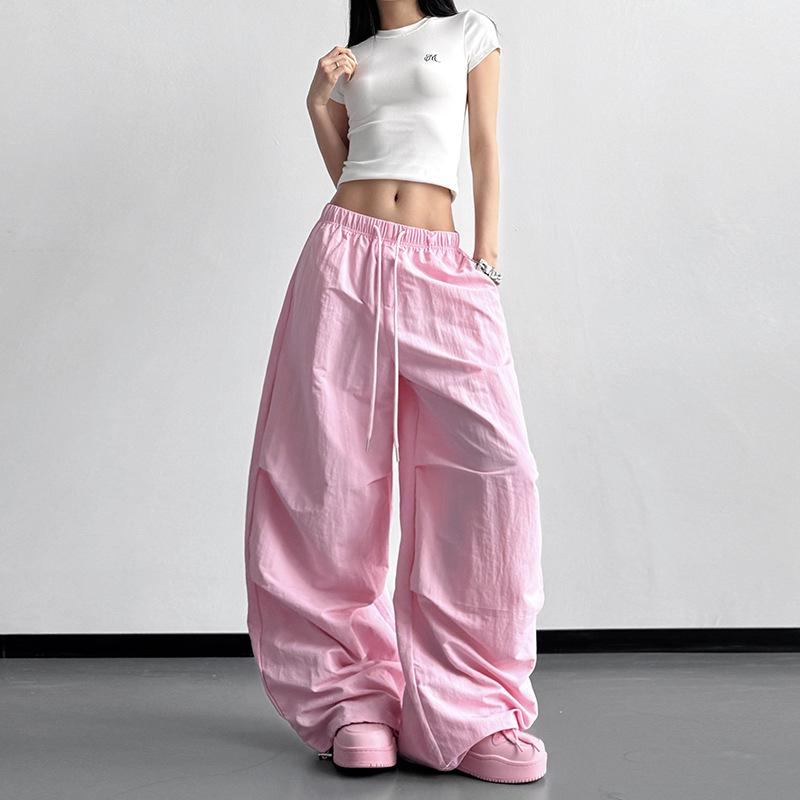 

Women s Pink High-Waisted Wide-Leg Pleated Pants - Spring/Autumn 2026 Loose Fit Casual Style Medium