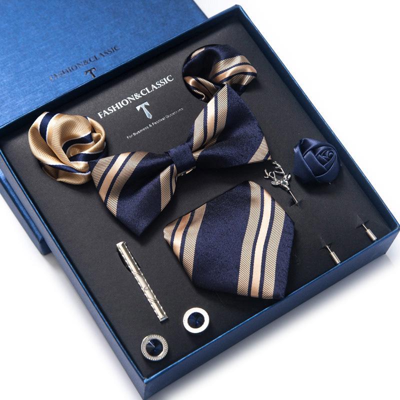 Dress 8-Piece Wedding Groom Tie Men'S Formal Business Bow Tie Square Scarf Tie Clip Hand-Typed Gift Box Packaging