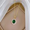 Egg-Shaped Emerald Full Diamond Light Luxury Temperament Gorgeous Full Diamond Necklace Female Versatile Collarbone Chain Titanium Steel