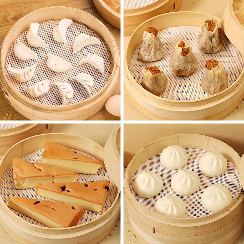 Getrays Steamer Set Round Cutout Steamer Highly Heat for Dim Steamed and Dumplings Liners, Food-Grade Silicone, 8-Piece [20cm & 24cm], Liners,