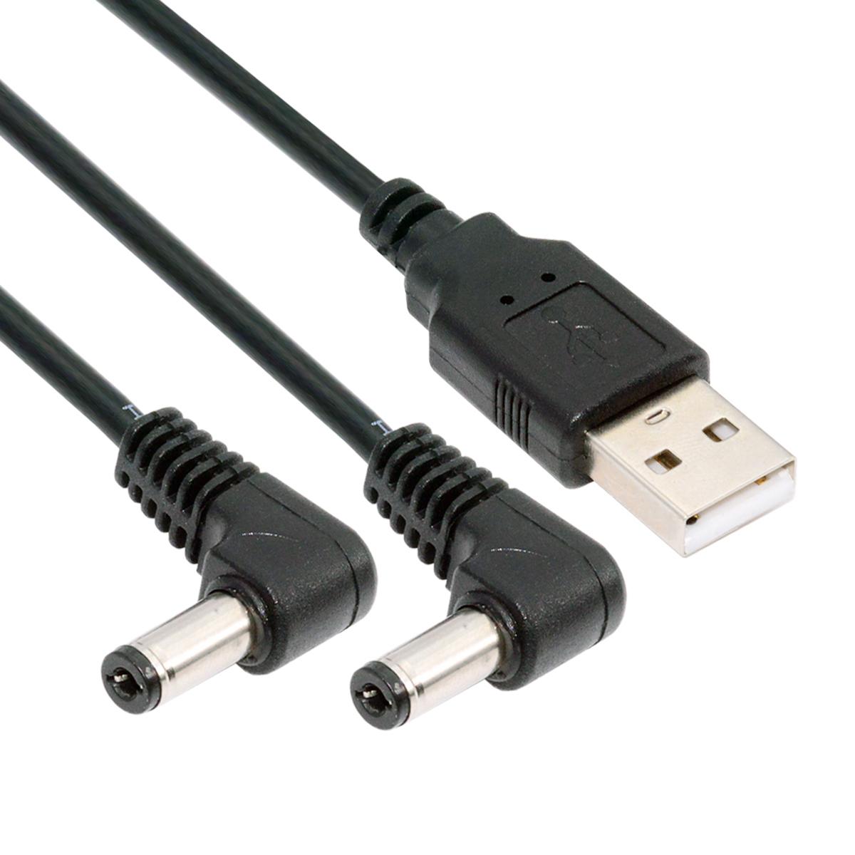 

U2-077-RI 1.5m USB Type-A Male to Dual 5.5x2.1mm DC 5V Power Plug Splitter Right Angled 90 Degree Connector Charge Cable As Shown A