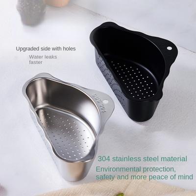 Égouttoir d'angle multifonctionnel Égouttoir à vaisselle Étagère de rangement de cuisine Support triangulaire en acier inoxydable Panier passoire d'évier