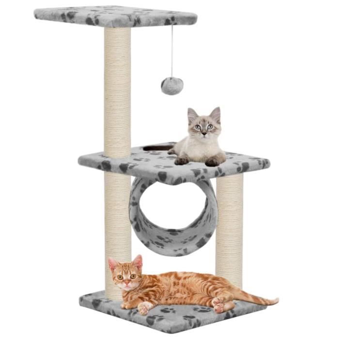 VidaXL Arbre à chat avec griffoirs en sisal 65 cm Gris Motif de pattes