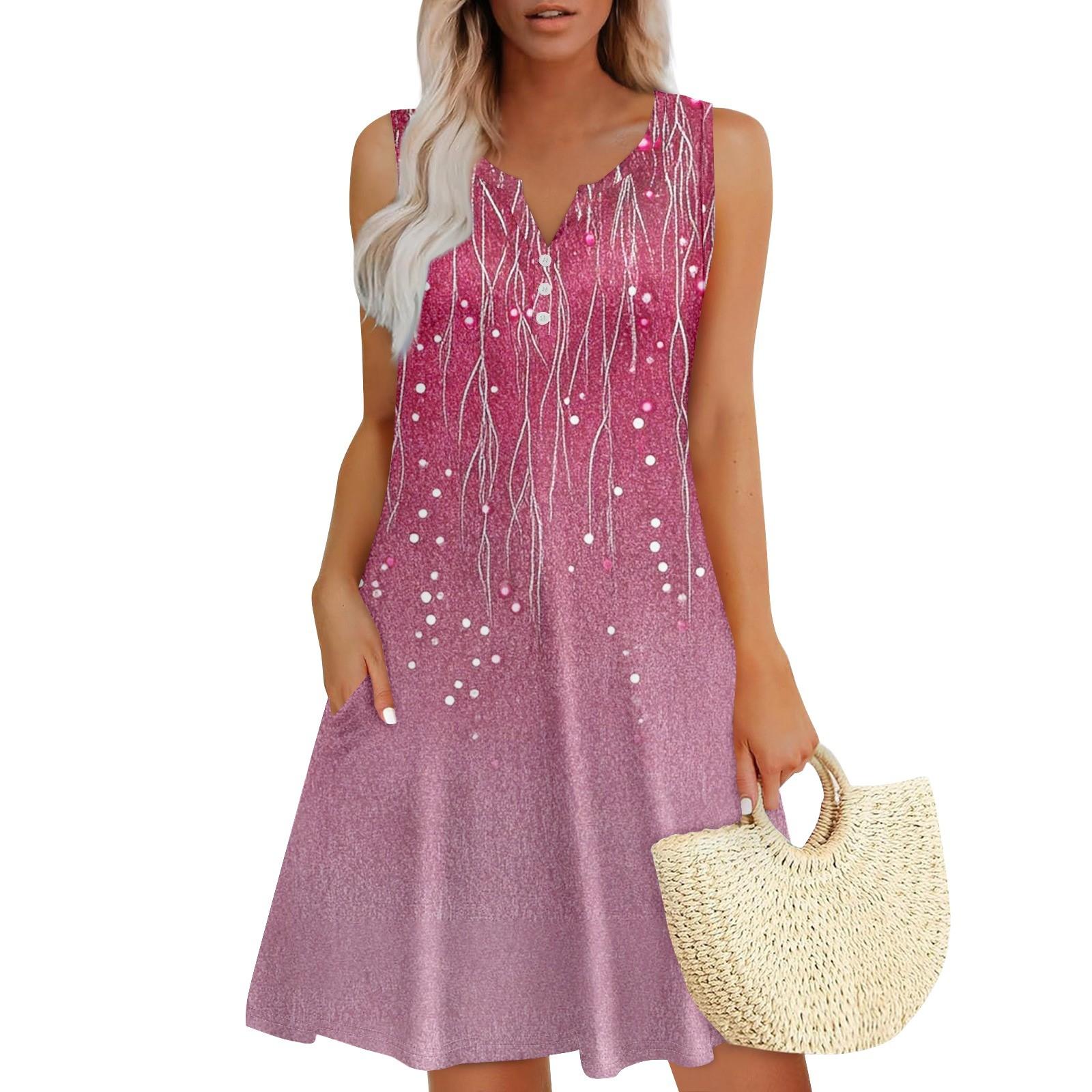 

Женские летние платья Свободные сарафаны без рукавов с V-образным вырезом Платье с карманами XXXL