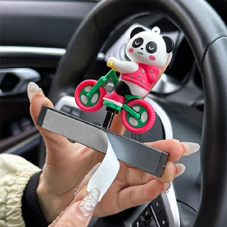 Car Automatic Sliding Cute Cartoon Ornament Cycling Panda Figurines Auto Interior Dashboard Center Console Decors