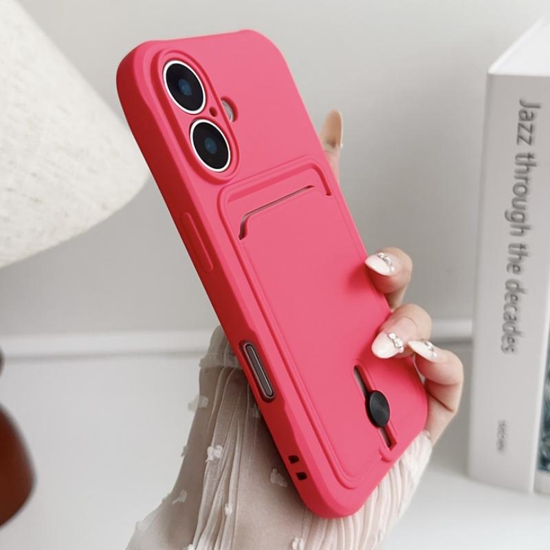 Push Card Bag Slot Holder Wallet Case For iPhone 16 15 14 Plus 11 12 13 Pro Max 16E Luxury Soft Matte Silicone Shockproof Cover