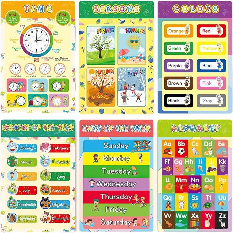 12 Pack Educational Posters Toddlers Kids Preschool Kindergarten Learning Charts for Classroom Home Alphabet Numbers Gift